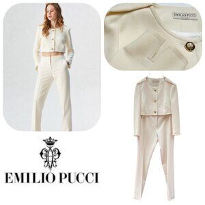 Emilio Pucci Crop Alabaster Silk Wool blend 2 Piec suit
